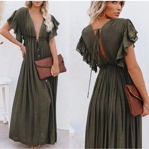New Bohemian Long Olive Gauze Maxi Summer Dress